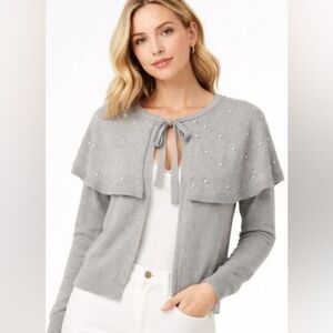 Badgley Mischka cardigan sweater Cape with Pearl Accents NWT Sz XL